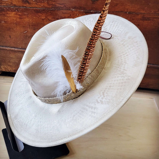Hand-Painted Python Boho Western Cowgirl Hat & Band-Gold 987e Otarealm