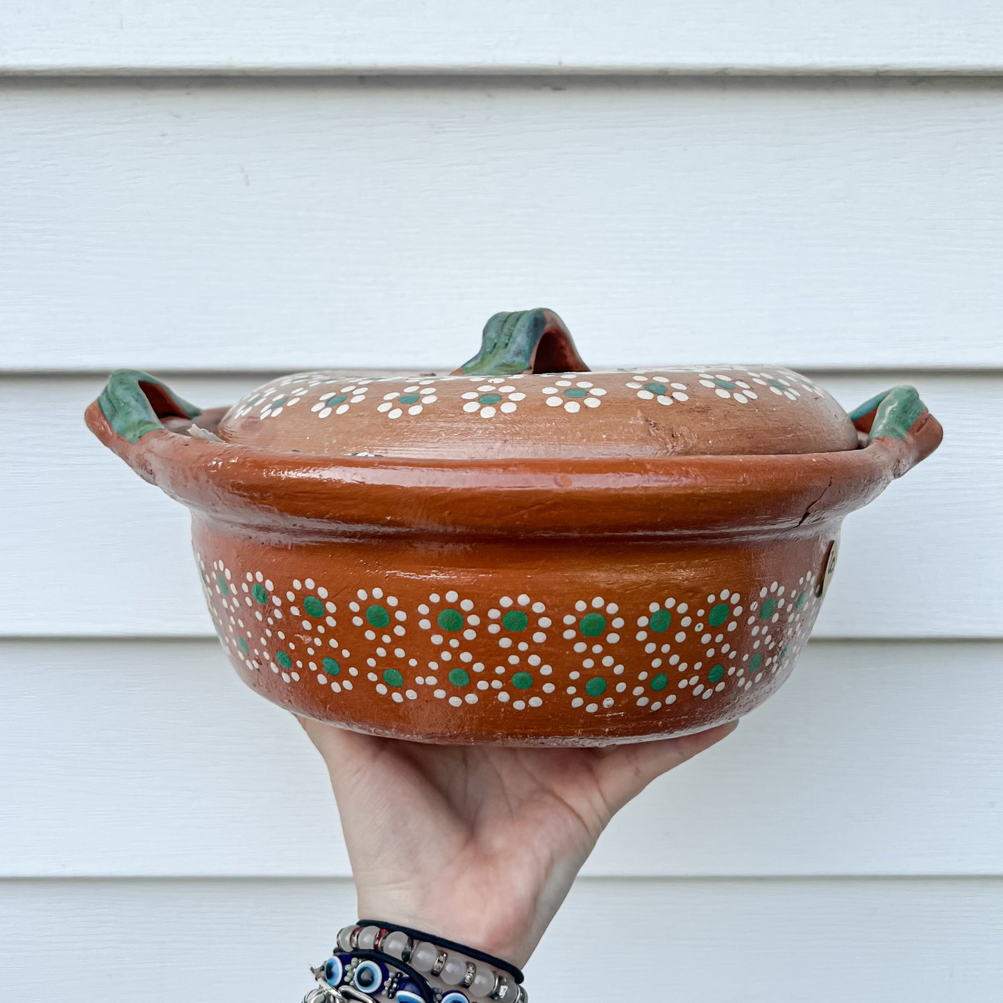 Traditional Mexican Barro Pot 500mL-1000mL Green Handles