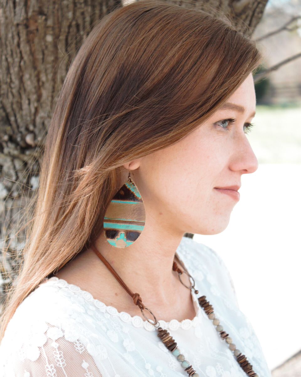 **Leather Teardrop Earrings in Turquoise Navajo 217n