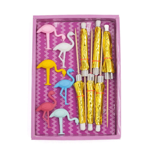 Flamingo Drink Charm & Umbrella Stirrers Set Otarealm