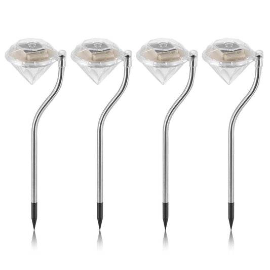 4-Piece: Solar Diamond LED Light Pathway Stake Decorative Lamp Otarealm