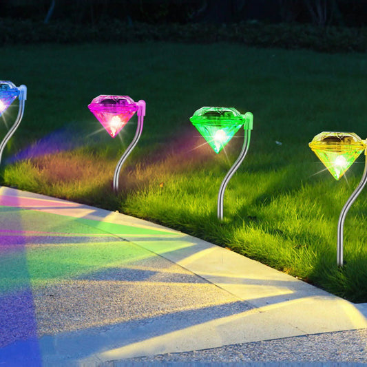 4-Piece: Solar Diamond LED Light Pathway Stake Decorative Lamp Otarealm