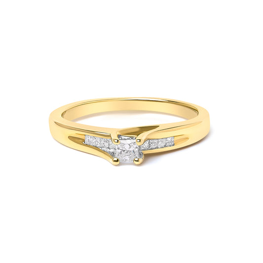 14K Yellow Gold 1/4 Cttw Princess Cut Diamond Engagement Ring