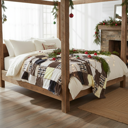 Tache Buttermilk Fall Yellow Brown Farmhouse Super Soft Plaid Patchwork Throw Blanket (4026)