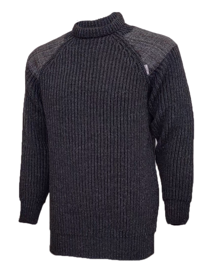 Gamekeeper Chunky Crew Neck Sweater with Harris Tweed Patches