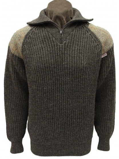 Crofter Chunky 1/4 Zip Neck Sweater - Harris Tweed Patches