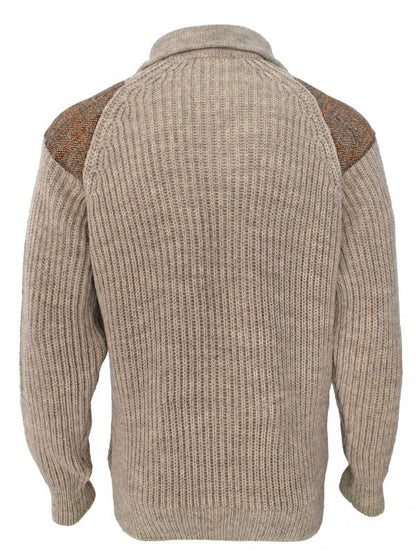 Crofter Chunky 1/4 Zip Neck Sweater - Harris Tweed Patches