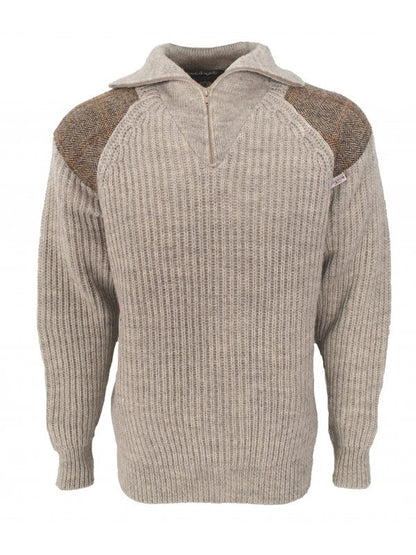 Crofter Chunky 1/4 Zip Neck Sweater - Harris Tweed Patches