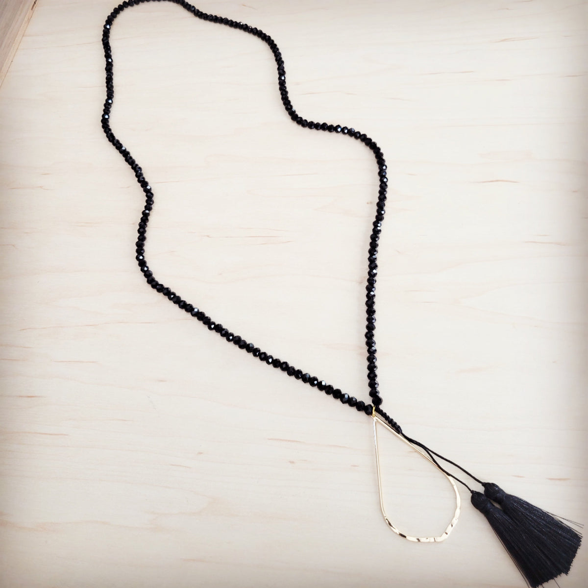 **Midnight Faceted Bead Lariat with Gilded Teardrop Necklace 257lz