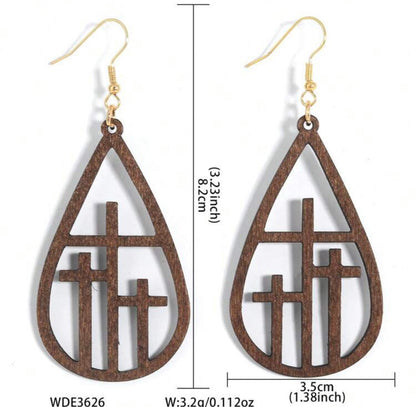 Beautiful Cross at Calvary Wood Earrings