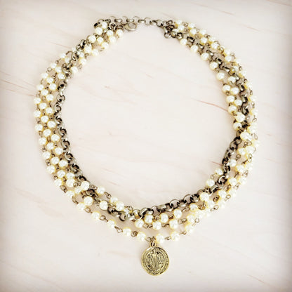 Champagne Pearl Beaded Collar Necklace w/ Pendant 263x