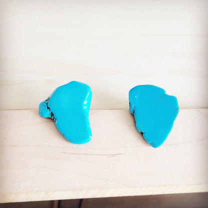 Turquoise Slab Earring Studs-Blue 200bn