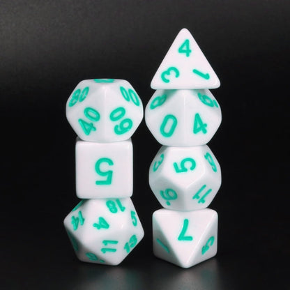 White Opaque with Teal Numbering 7-Dice Set RPG