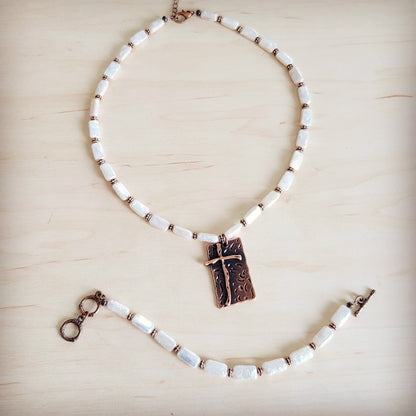 Genuine Rectangle Freshwater Pearl & Copper Bracelet 812c