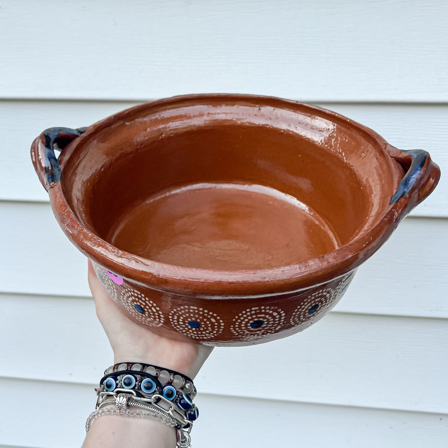 Traditional Mexican Barro Pot Blue Handles
