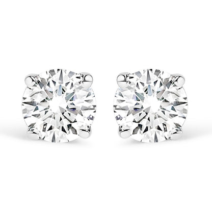 AGS Certified 14K White Gold 1.0 cttw 4-Prong Set Brilliant Round-Cut Solitaire Diamond Push Back Stud Earrings (G-H Color, I1-I2 Clarity)