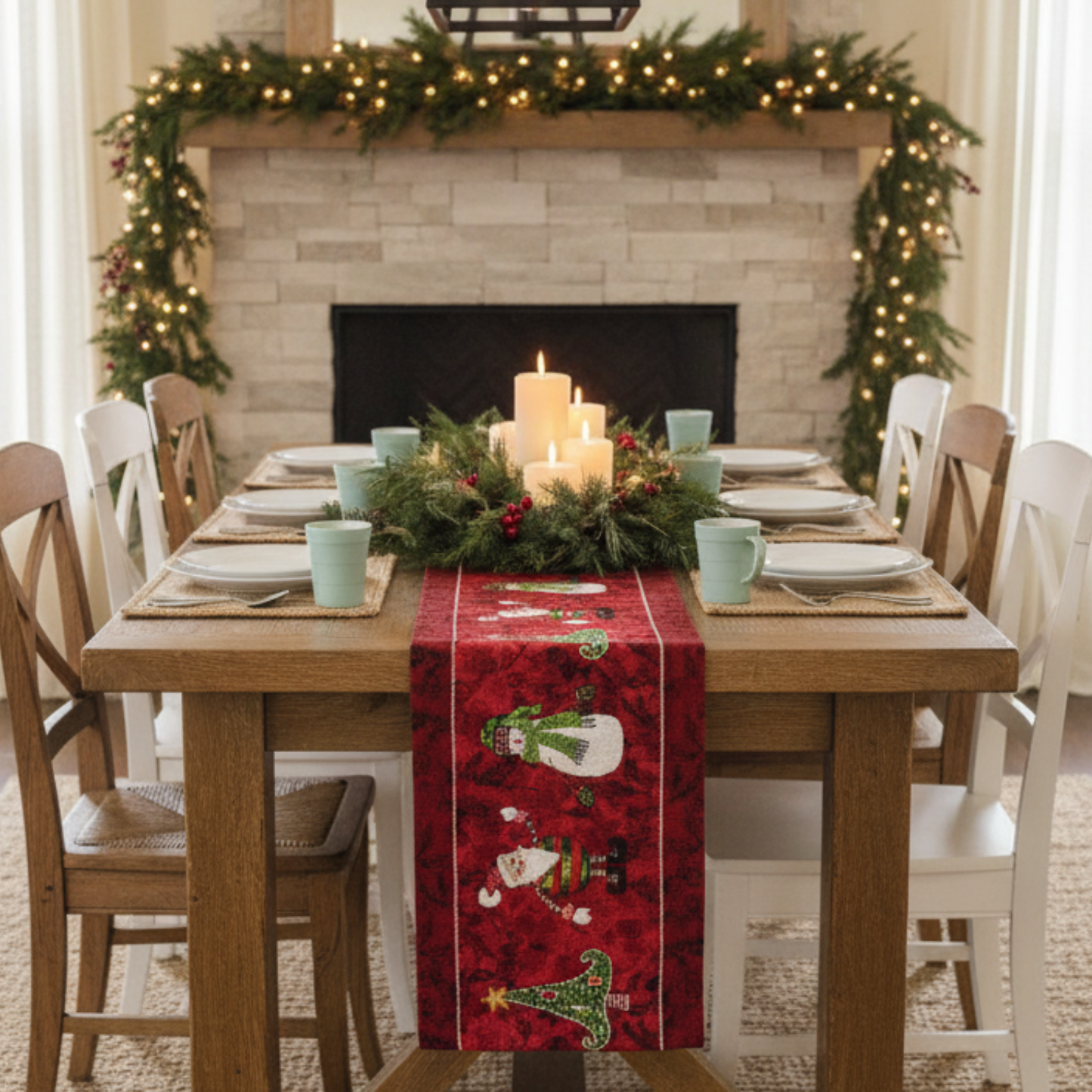 Tache Here Comes Santa Claus Vintage Holiday Woven Tapestry Table Runners (8577TR)