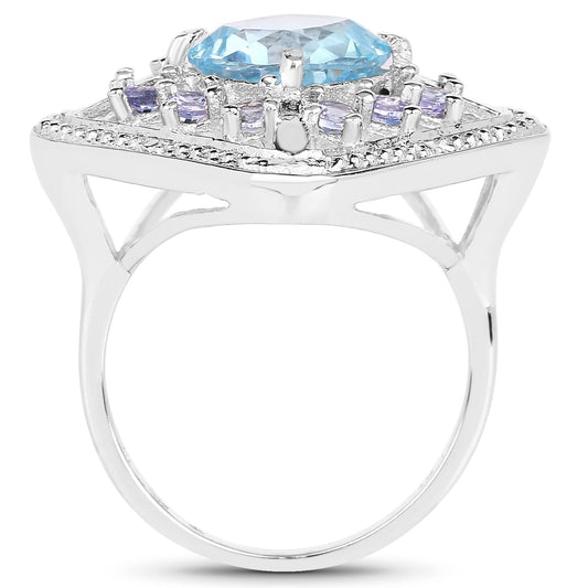 4.24 Carat Genuine Blue Topaz and Tanzanite .925 Sterling Silver Ring