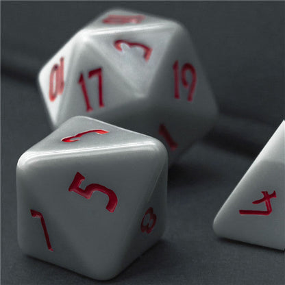 Grey Homage 7-Dice Set w/Red Numbers Minimalist