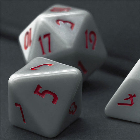 Grey Homage 7-Dice Set w/Red Numbers Minimalist