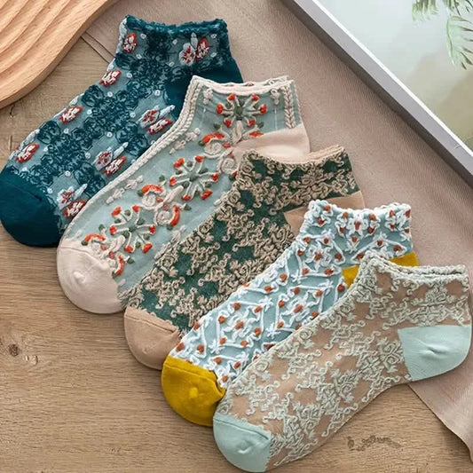 5-Pairs: Vintage Court Style Short Socks Otarealm