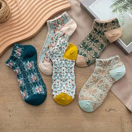 5-Pairs: Vintage Court Style Short Socks Otarealm