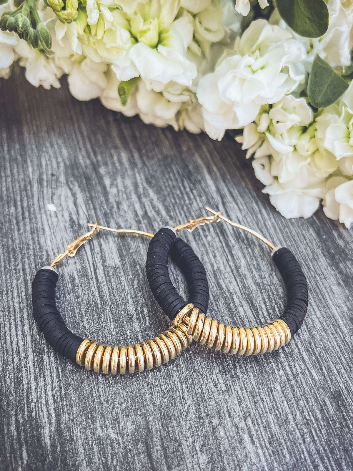 Beautiful Black and Gold Clay Hoops Otarealm