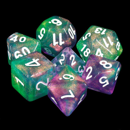 Potions Portion Green/Purple Glitter 7-Dice Set by HendgaDice