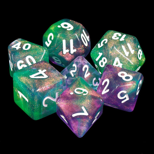 Potions Portion Green/Purple Glitter 7-Dice Set by HendgaDice
