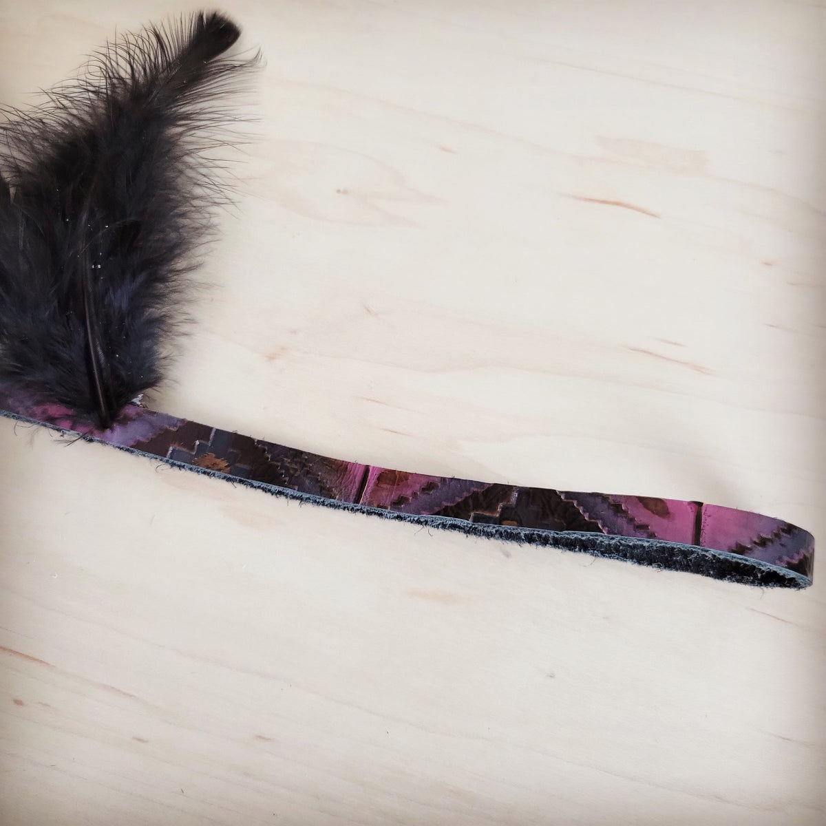 **Genuine Leather Magenta Navajo w/ Black Feathers 954w