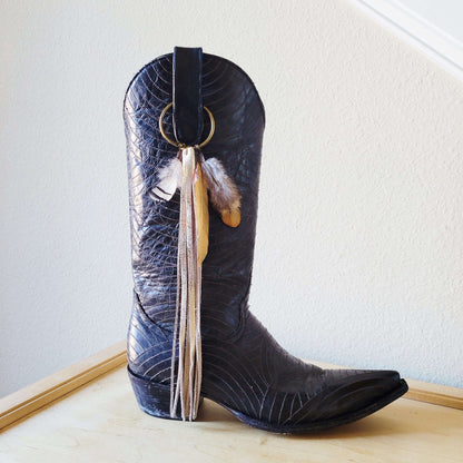 Boho Western Boot Bling Charm with Leather Fringe 500b Otarealm