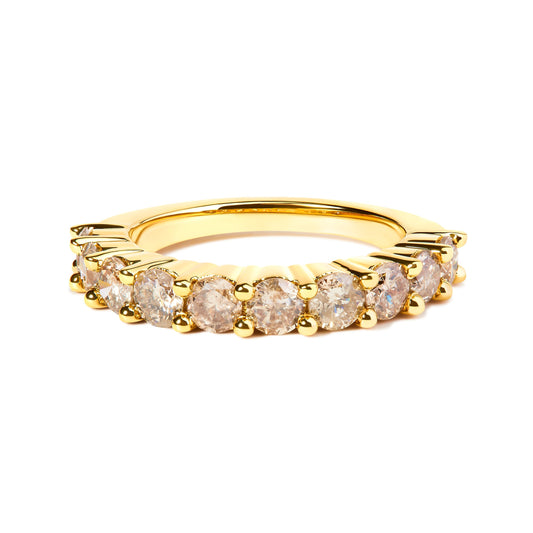 14K Yellow Gold Plated .925 Sterling Silver 2.0 Cttw Round Brilliant Cut Diamond 10 Stone Anniversary Band Ring (J-K Color, I1-I2 Clarity) - Size 6 Otarealm