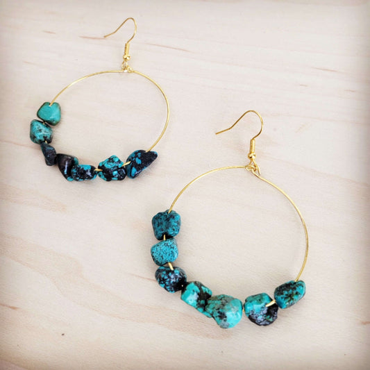 Beaded Hoop Earrings- Genuine Natural Turquoise Stones 200bi Otarealm
