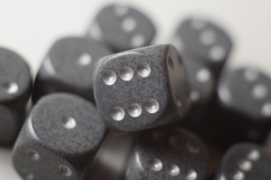 Hi-Tech Speckled 16mm D6 Pipped | Grey/Silver (sold per piece)