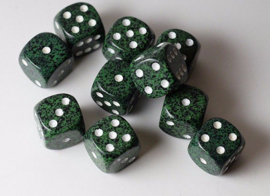 Recon Speckled 16mm D6 Pipped | Sold Per Die (Green/White)
