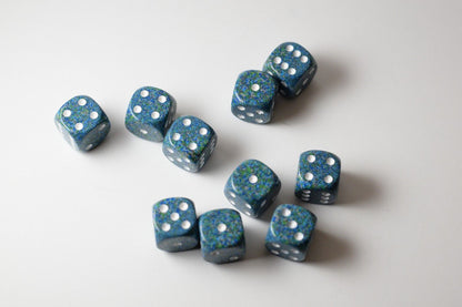 Sea Speckled 16mm D6 Pipped | Green/Blue/White (sold per die)