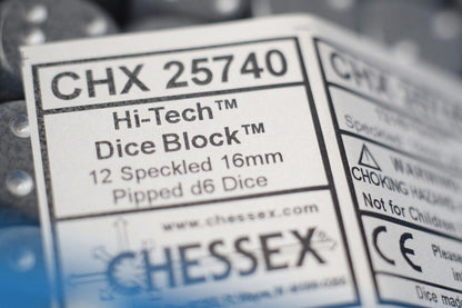 Hi-Tech Speckled 16mm D6 Pipped | Grey/Silver (sold per piece)