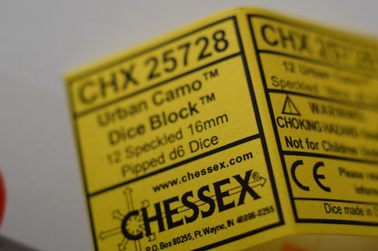 Urban Camo Speckled 16mm D6 Pipped | Sold Per Die (Black/Grey/Yellow)