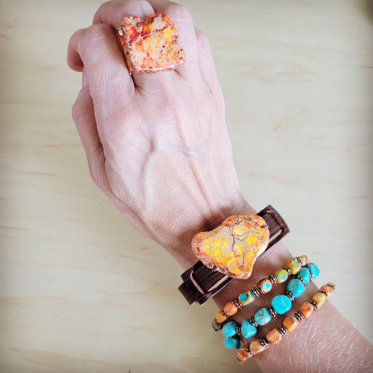 Orange Regalite Western Boho Statement Ring 012ac