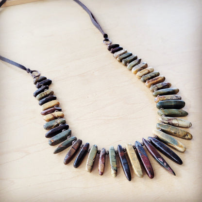 Picasso Jasper Slab Necklace w/ Genuine Leather Ties 261g
