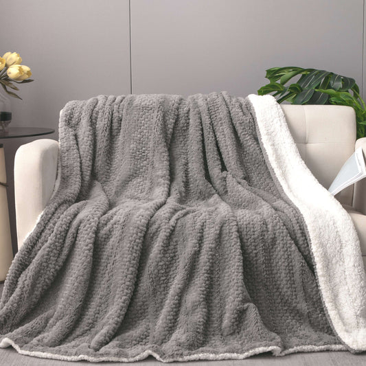 Tache Dark Grey Faux Fur Throw Blanket Bubble Textured Striped Embossed (#11) Otarealm