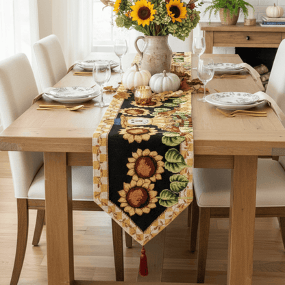 Tache Sunflower Field Scarecrow Autumn Harvest Woven Tapestry Table Runners (11712TR) Otarealm