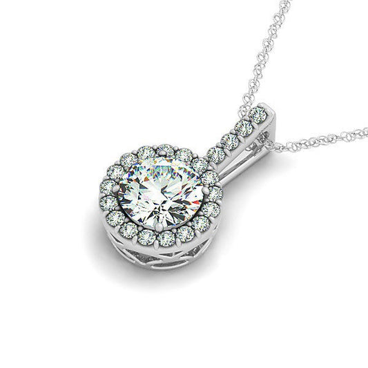 14k White Gold Diamond Halo Round Style Pendant (5/8 cttw)