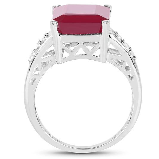 7.26 Carat Glass Filled Ruby and White Topaz .925 Sterling Silver Ring