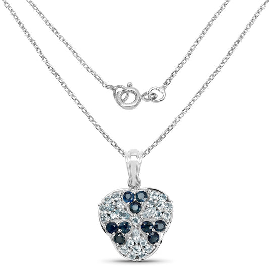 2.73 Carat Genuine Blue Sapphire and Aquamarine .925 Sterling Silver Pendant