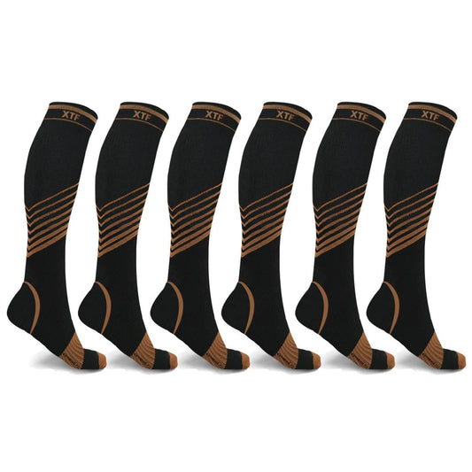 6-Pairs: Ultra V-Striped Knee-Length Compression Socks