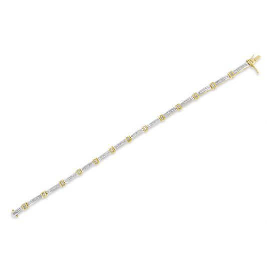 14K Yellow Gold 1.00 Cttw Baguette Diamond Channel Link Bracelet