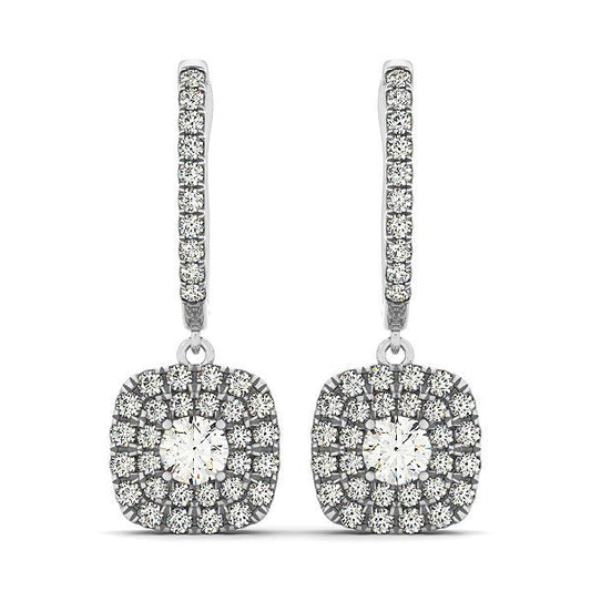 14k White Gold Double Halo Cushion Outer Shaped Diamond  Earrings (3/4 cttw)