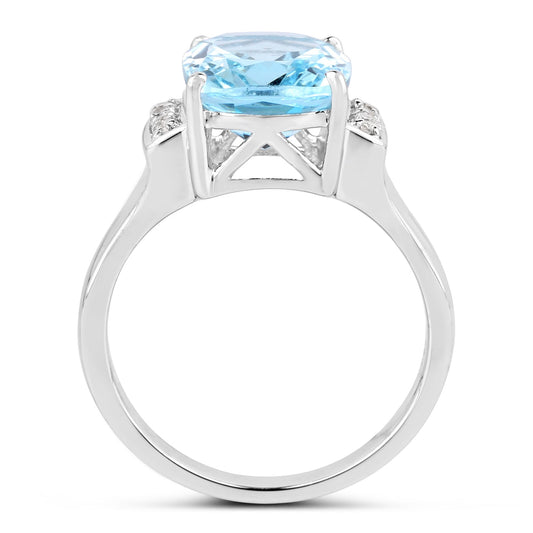 4.28 Carat Genuine Blue Topaz and White Topaz .925 Sterling Silver Ring