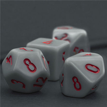 Grey Homage 7-Dice Set w/Red Numbers Minimalist